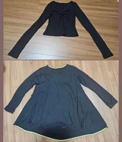 ダークグレー Aライン 長袖カットソー ブラック　トップス　レース