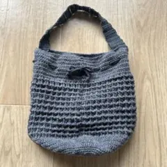 ハンドメイド グレー 編み物 バッグ