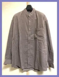 ☆新品☆バンドカラーオーバーサイズ細コーデュロイシャツLモカ☆