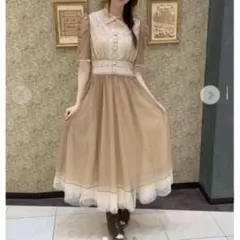 【新品タグ付き】アクシーズファム♡マトン袖チュールワンピース♡ベージュ