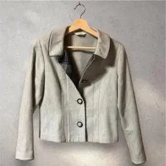 レディース ジャケット ステンカラー ウール 杢グレー M レトロ