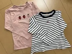 プティマイン ロンT 120cm アプレレクール ボーダー フルーツ柄 ピンク