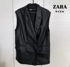 ZARA ブラック レザーベスト Mサイズ