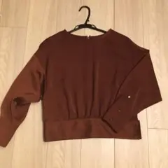 ブラウス カットソー トップス　ブラウン　茶色　丸襟