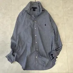 美品✨ラルフローレンRalphLaurenストライプBDシャツ紺L