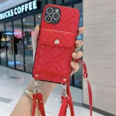 iPhone 13 pro ショルダー　ケース　カバー　ポケット付き　レッド　2