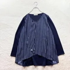 ✨シューラルー/M/紺/ストライプ/チュニック/ドッキングデザイン/アシメのサムネイル