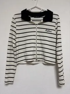 ストライプ クロップドトップス コーデュロイ襟　Mサイズ
