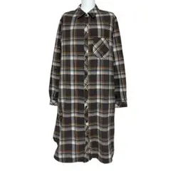 Corte Largo Ｍ チェック柄 長袖 ネルシャツワンピース 茶系 綿のサムネイル