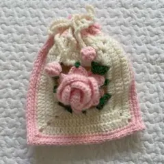 バラ刺繍付き巾着袋 ハンドメイド