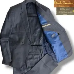 J7144 美品 ポールスミスコレクション REDA生地チェック柄スーツ 紺 L