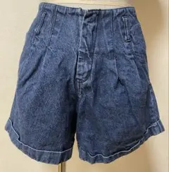 デニム ハイウエストショートパンツ ダークブルー