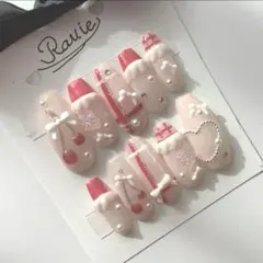 さくらんぼネイル　量産　フレンチガーリー　スナ系　オタク　フリル　ちゅるん　推し