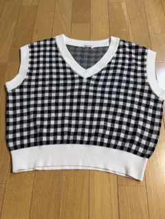 チェック柄 Vネック ニットベスト