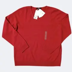 新品未使用　ユニクロ　3DカシミヤVネックセーター　レッド　XL