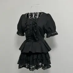 難有 Mary Magdalene チュールレースカットソー 半袖 黒 ゴム伸び 