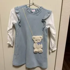 メゾピアノ　mezzo piano 水色ワンピース クマ付き