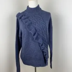 【A van L ily】フリル付きダークブルーハイネックセーター　サイズF