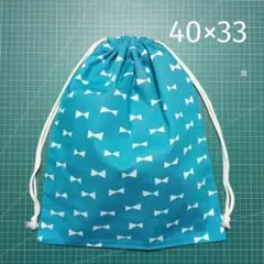 体操着袋 40×33 リボン柄 ターコイズ