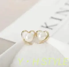 ハート パール 韓国 ピアス No.A029