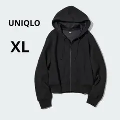 UNIQLO XL ブラック ドライスウェット クロップド フルジップ パーカー