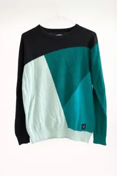 【VOLCOM】ボルコム ニット セーター S メンズ グリーン 切替デザイン