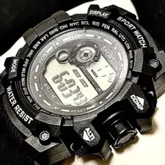 新品 デジタルビックフェイスウォッチ メンズ腕時計 ブラック ストップウォッチH