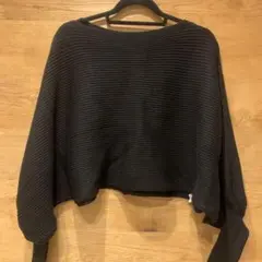 ZARA リブ編み 黒 長袖ニット バルーンスリーブ（Lサイズ、黒）