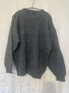 美品　イタリア　高級　Belvest グレー青　ニットセーター　50メンズニット