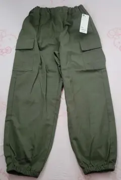 GU キッズ ワイドカーゴジョガーパンツ 140 オリーブ