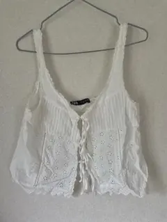 【ZARA】レースアップ刺繍キャミソール 綿100%