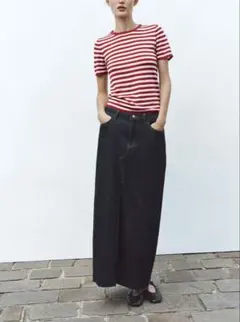 ZARA ストライプニットショートスリーブトップス 新品