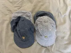 ベビー　キッズ　キャップ　帽子　首カバー付き　青　刺繍くま　2点　48