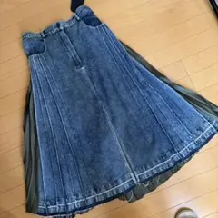 新品タグ付デニム×プリーツ ドッキング ロングスカートのサムネイル