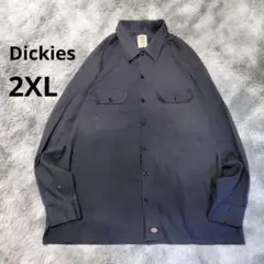 Dickies 大きな2XLサイズ 綿混長袖ワークシャツ 墨色《US古着》