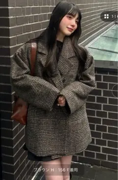 グレンチェック　ダブル　ショート丈ジャケットコート