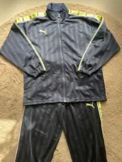 PUMA ストライプジャージ ダークグレー/ライム