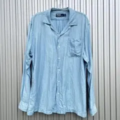 ポロラルフローレン リネンシルク 長袖 オープンカラーシャツ ブルー L 無地