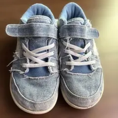 古着風VANS デニムスニーカー マジックテープ付き　スケボーキッズ