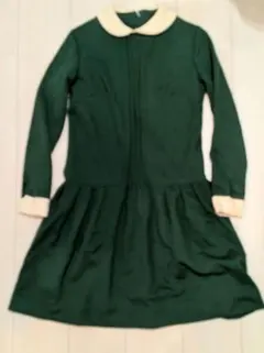 ヴィンテージ古着　緑色フレアスカート長袖ワンピース