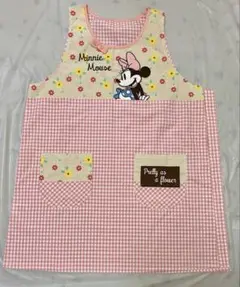 ミニーマウス エプロン ピンク チェック Lサイズ