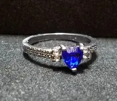 16号 ブルーハートキュービックジルコニア ブラックリング Q032