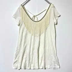 ロイヤルパーティー フリンジ 半袖トップス 38 白 スタッズ リボン Yのサムネイル