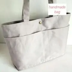 handmade　トートバッグ　国産帆布キャンバス　A4通勤　ポケット　ベージュ