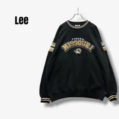 y5926 90s リースポーツ　スウェット　トレーナー　刺繍ロゴ　ビッグ　黒のサムネイル