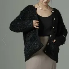 【nano universe】ラメシャギーニットジャケットカーディガン ブラック