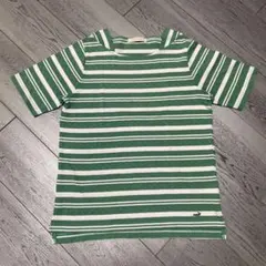 CROCODILE/緑と白のストライプ 半袖Tシャツ/M