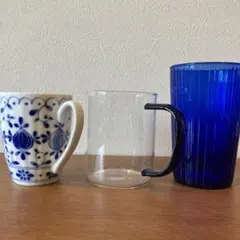ブルー 白 ガラスのカップ3個セット