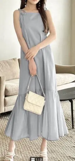 グレー キャミワンピース フレアスカート