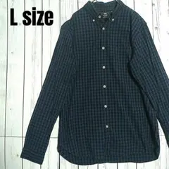 Lサイズ ダークグリーン ネイビー チェック シャツ